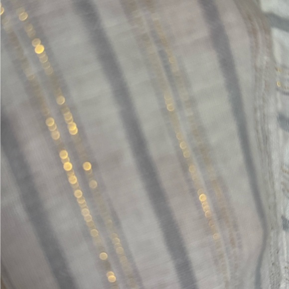 Cynthia Rowley Striped White Top with Side Button Detail & Gold Accent threading - Picture 4 of 8